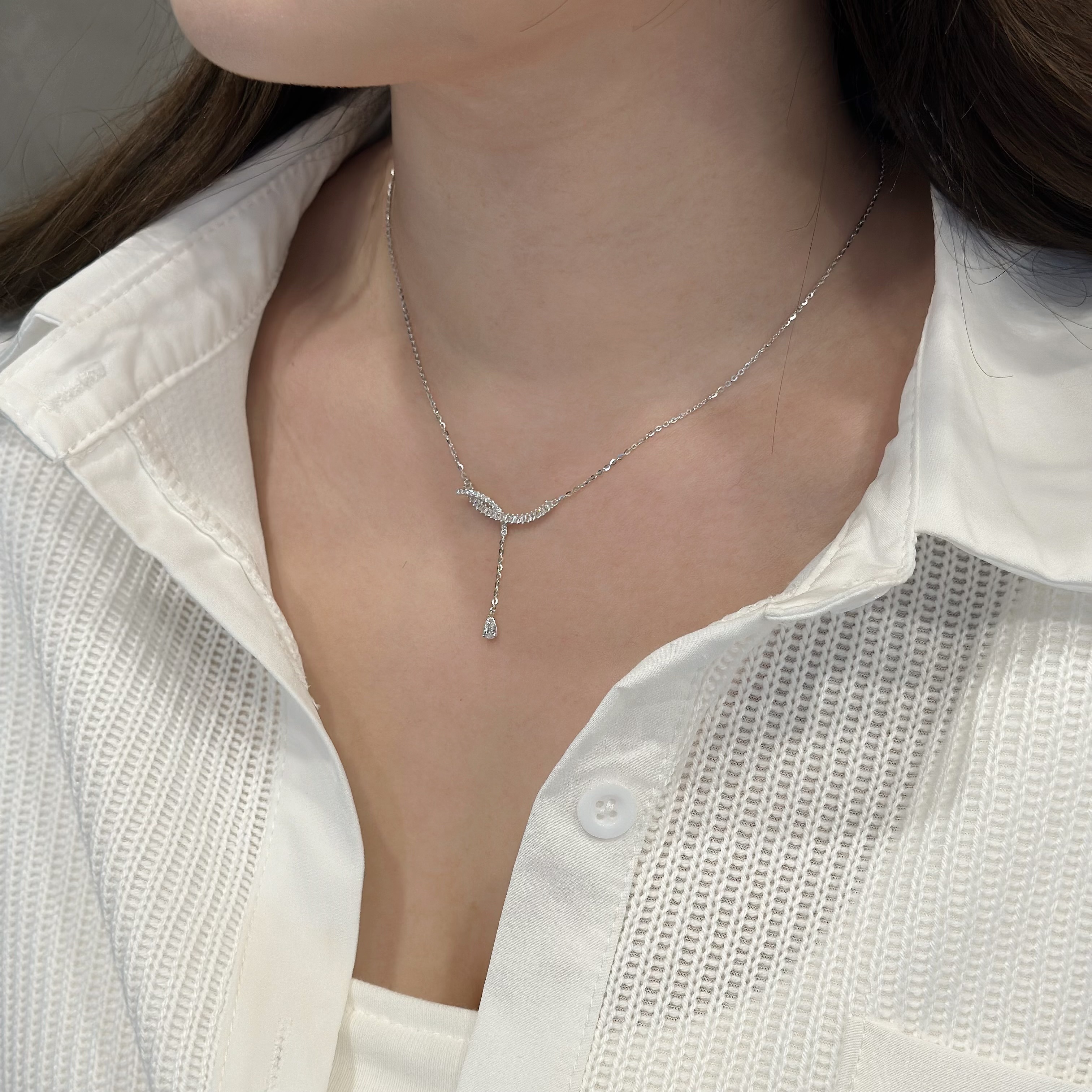 H12【輕奢】鋯石魚尾純銀Y字鎖骨鏈