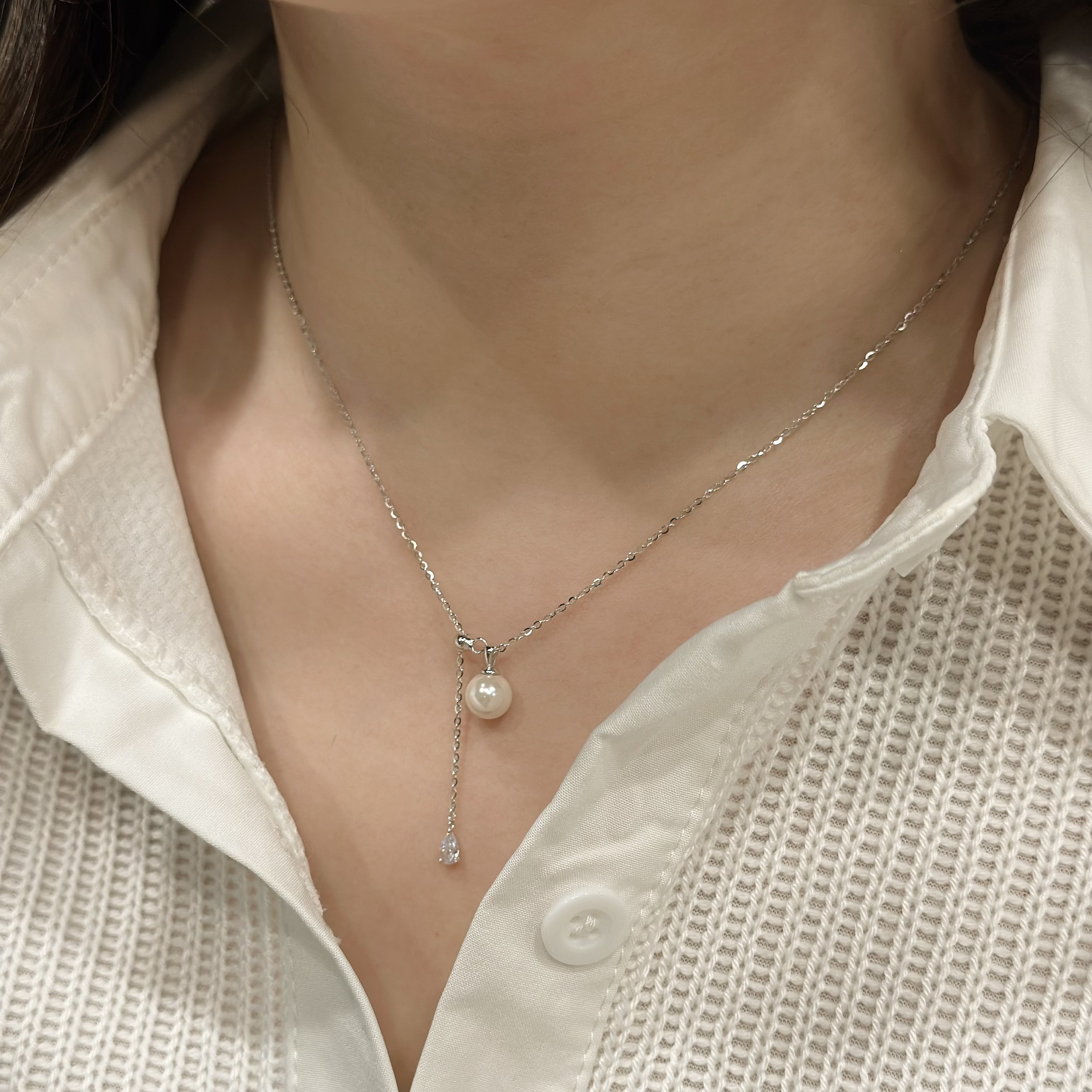 L19【輕奢】珍珠y字純銀鎖骨鏈