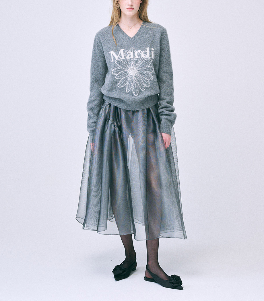 MARDI MERCREDI V NECK FLOWERMARDI KNIT CREW