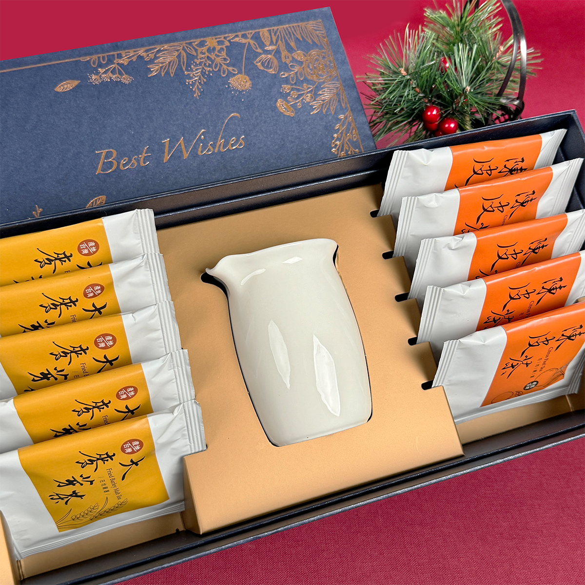 【春節禮盒】精選茶包禮盒(內含高山隱士茶具‧白瓷直海*1)