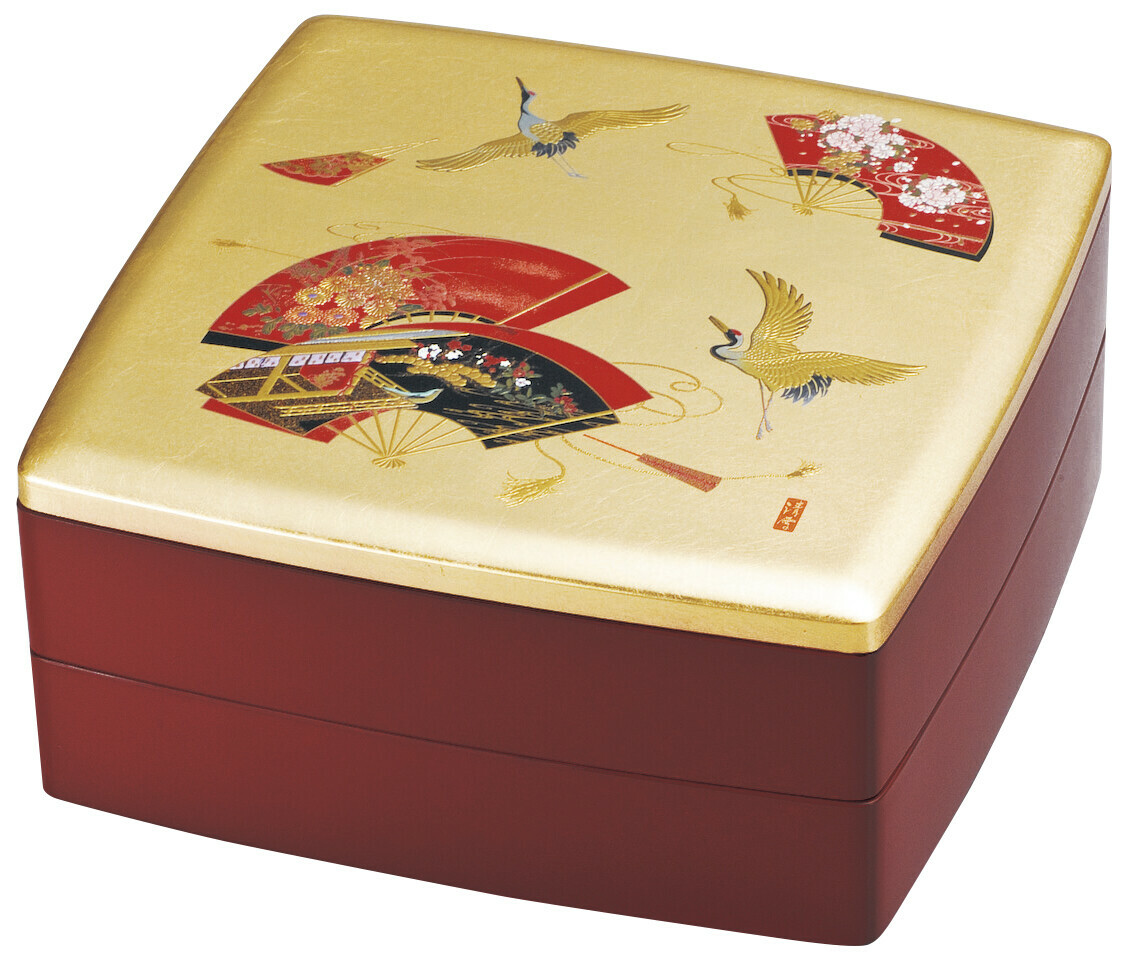 日本加賀金箔宝扇胴張迎春兩層盒 (日本製)