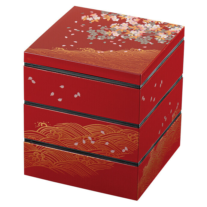 日本迎春赤櫻櫻花三段角重盒 (日本製)