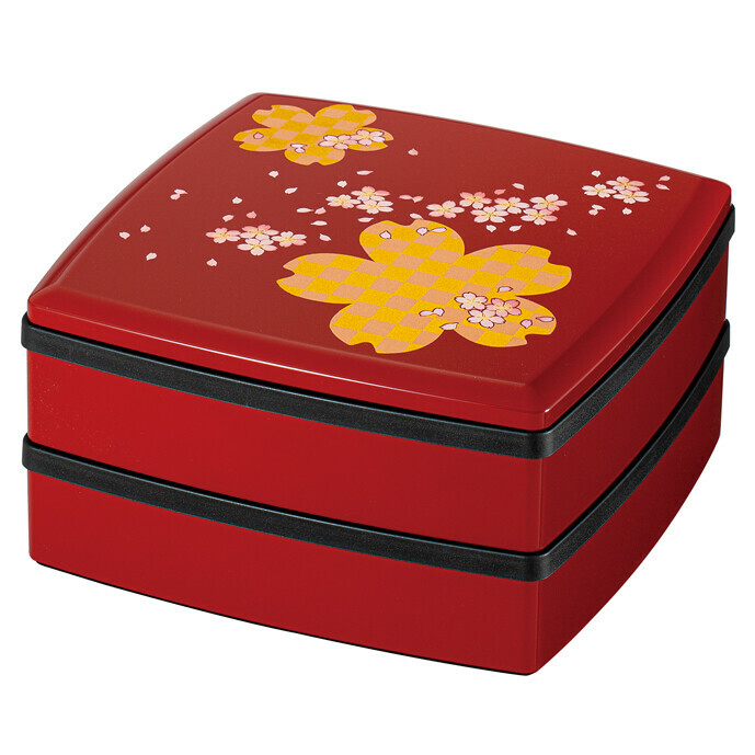 日本迎春赤櫻櫻花兩層盒 (日本製)