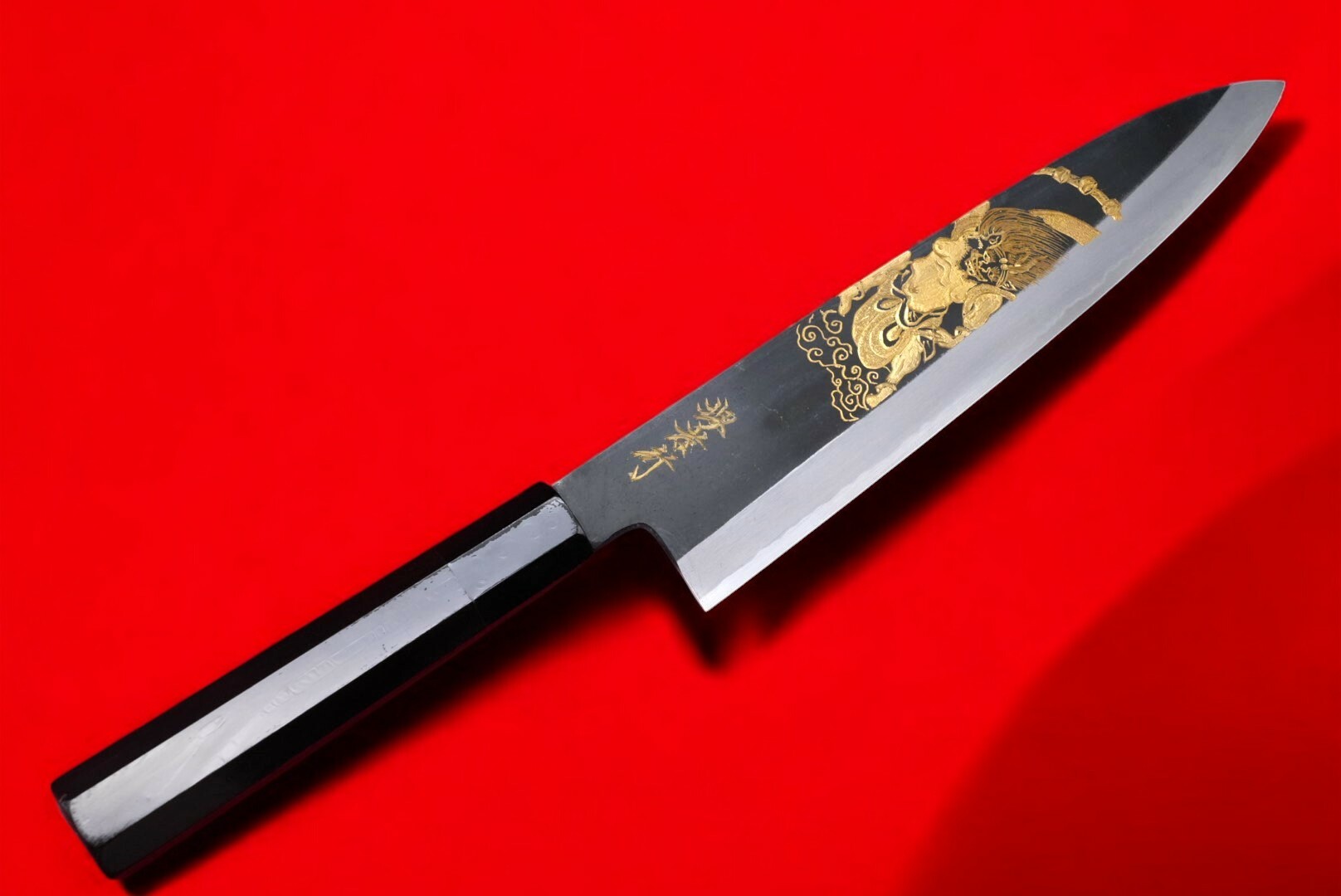 堺孝行和牛刀240 白二黑打黒檀八角柄風神雷神金彫