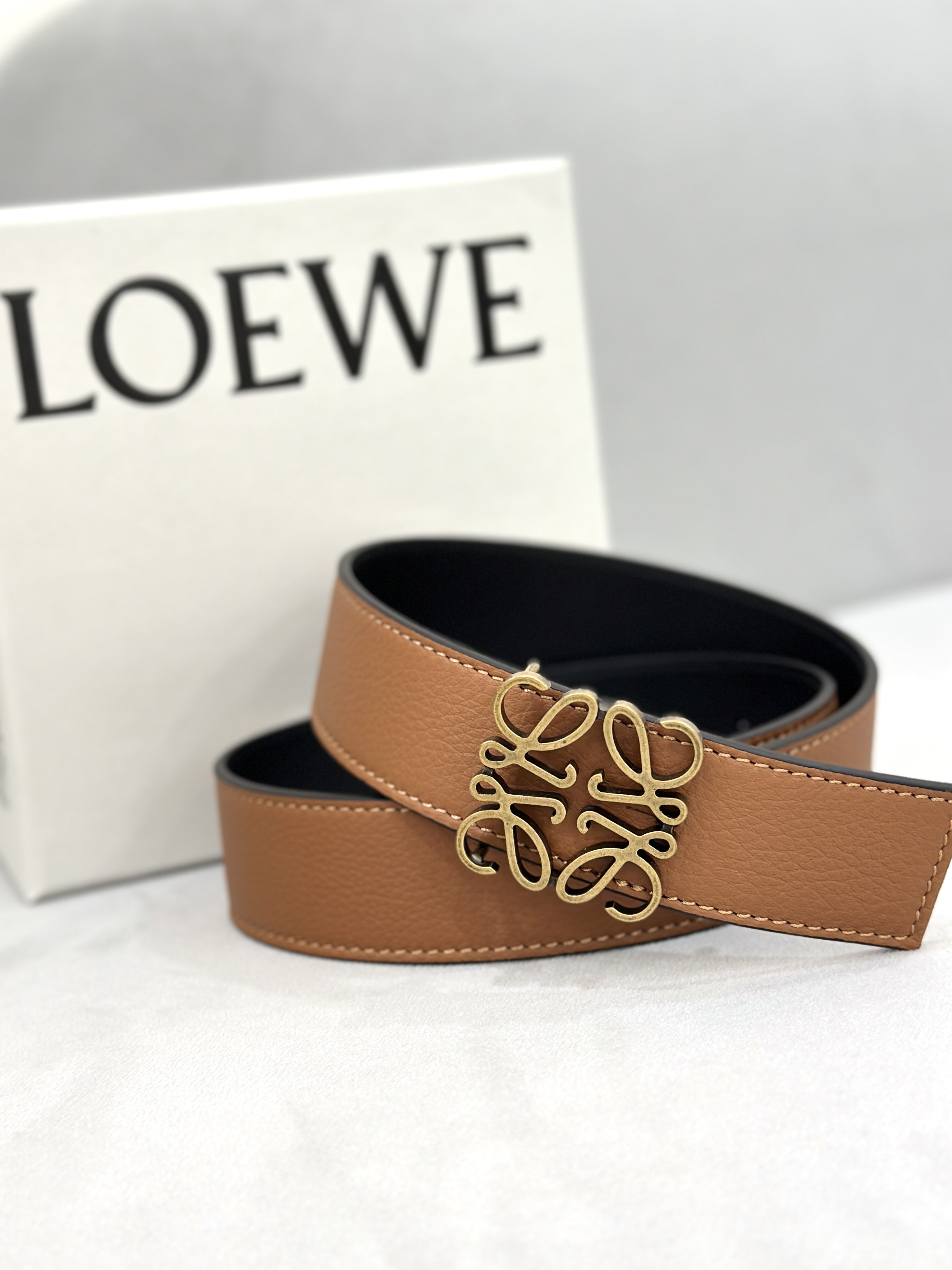 LOEWE Reversible Anagram Belt 3.5cm - tan/black/gold