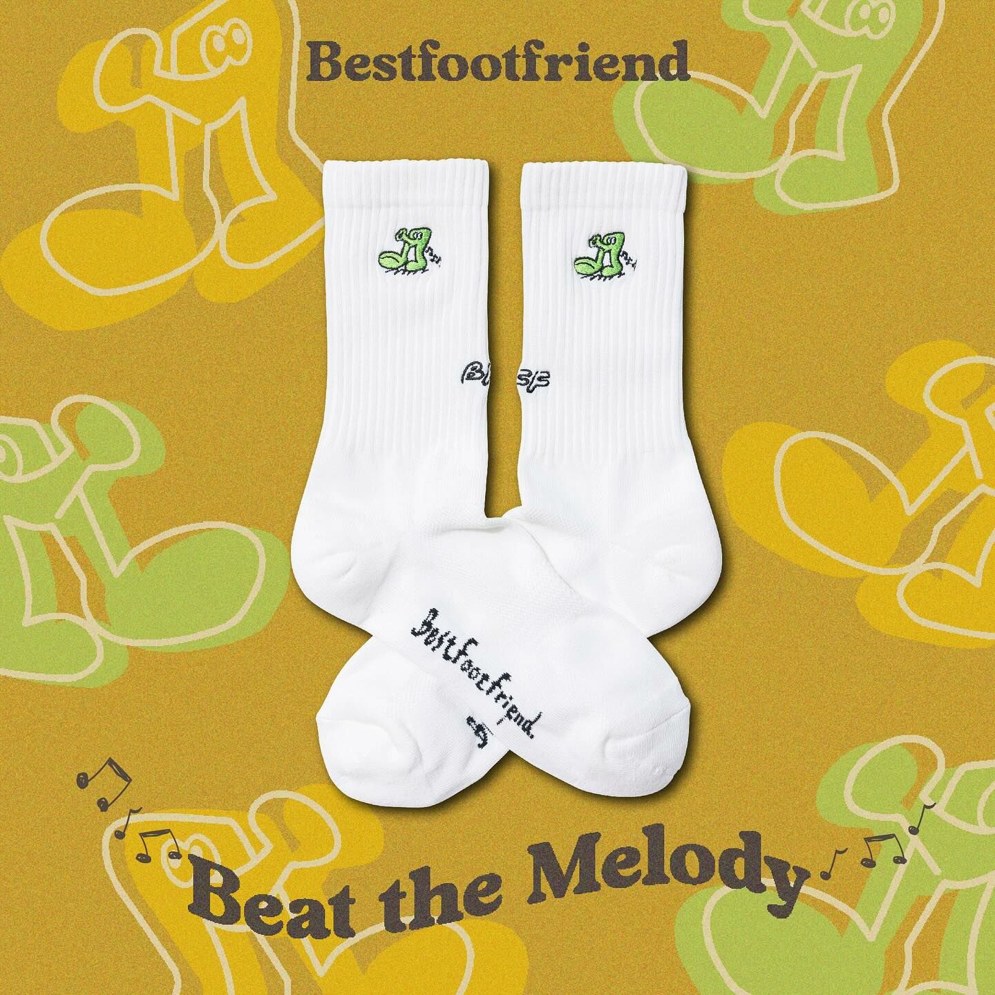 BFF Symptom Socks Beat the Melody 白色 沙色 跳動音符 刺繡 中筒襪 長襪【BF24022】