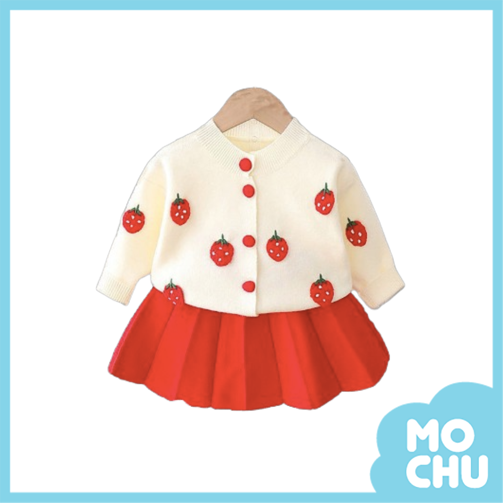 小草莓針織百摺套裝
