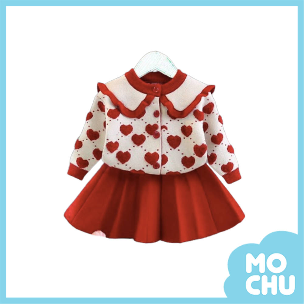 (90cm現貨)愛心點點波浪領針織套裝