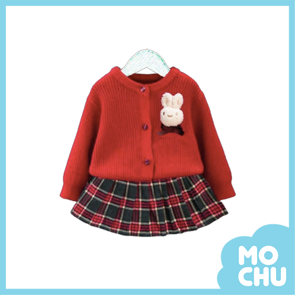 小兔頭紅格裙套裝