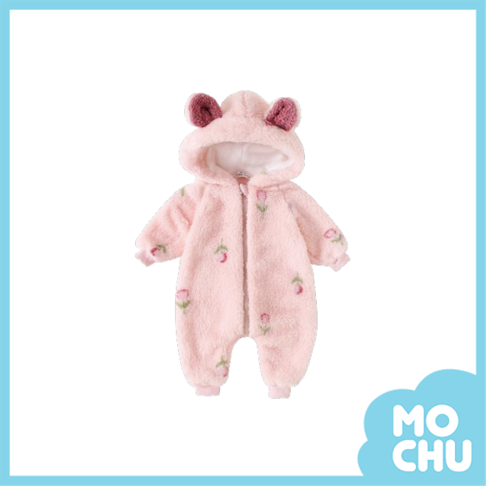 (6-12m現貨)粉彩花朵絨毛加厚連身衣(二色)