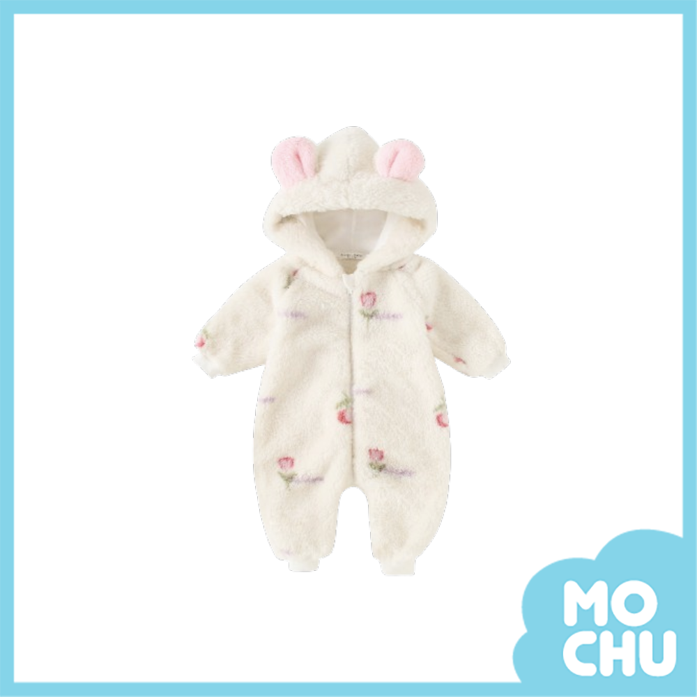 (6-12m現貨)粉彩花朵絨毛加厚連身衣(二色)