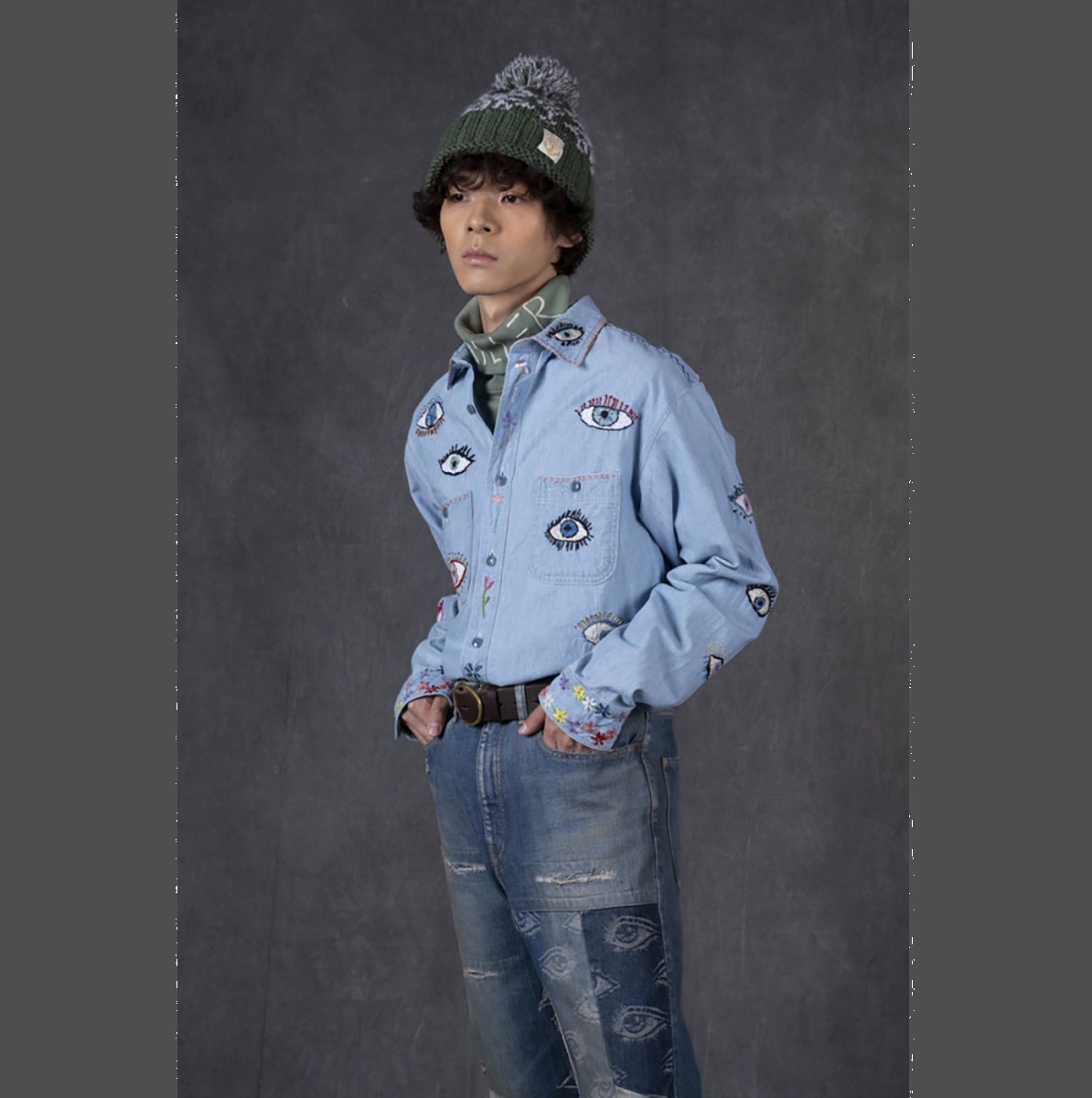 KAPITAL CHAMBRAY WORK SHIRT LS (SPEAKEASY EMBROIDERY) - BLUE PRE ORDER ITEM (預訂中)