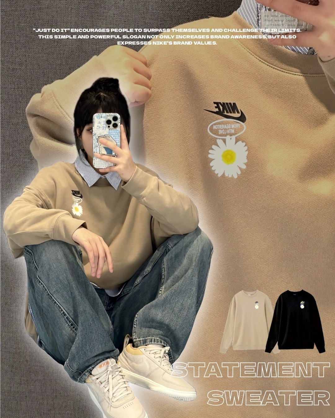 #預購 NIKE 小雛菊 圓領 大學T 毛巾底 黑色 HJ0836-010 卡其 HJ0836-247