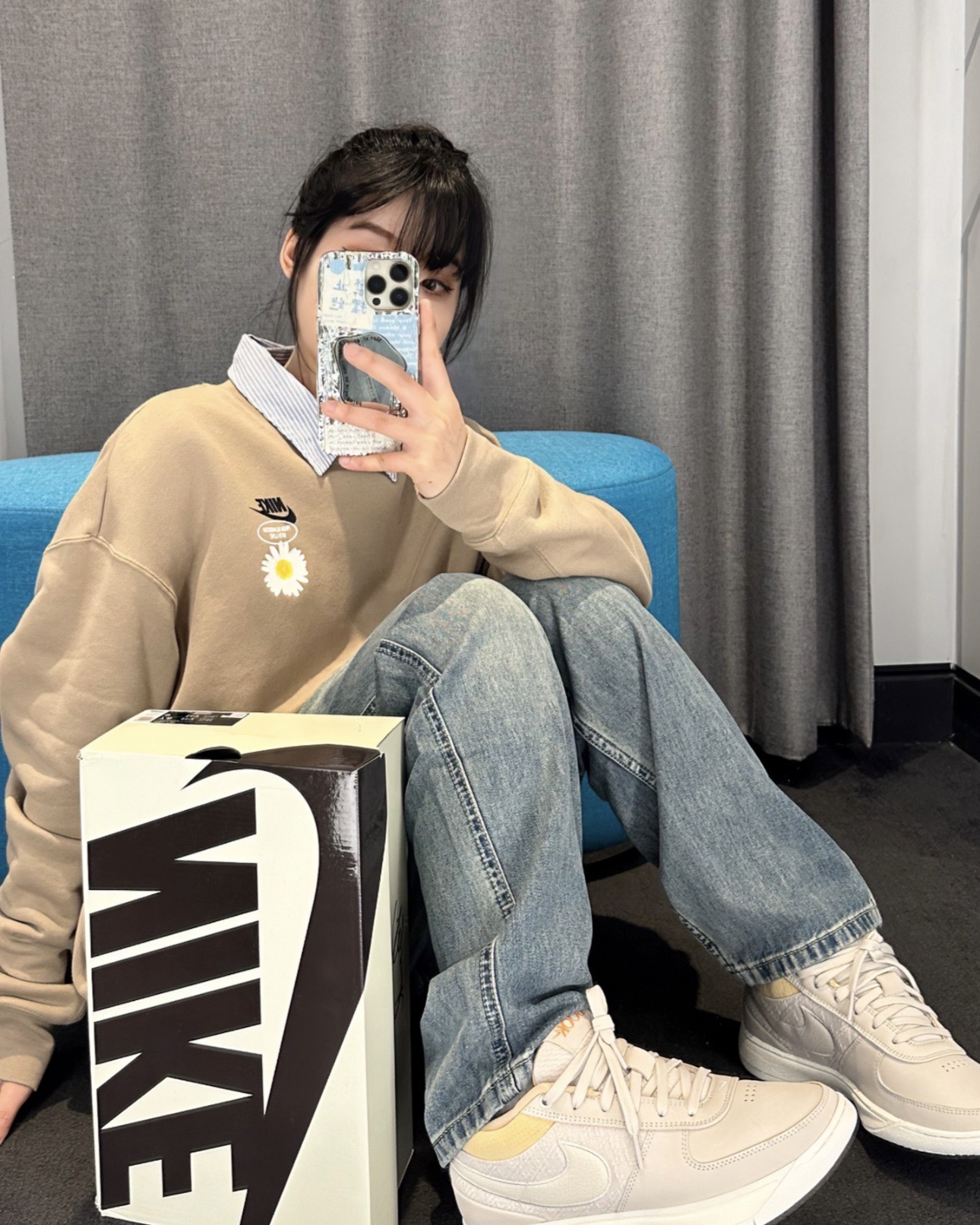 #預購 NIKE 小雛菊 圓領 大學T 毛巾底 黑色 HJ0836-010 卡其 HJ0836-247