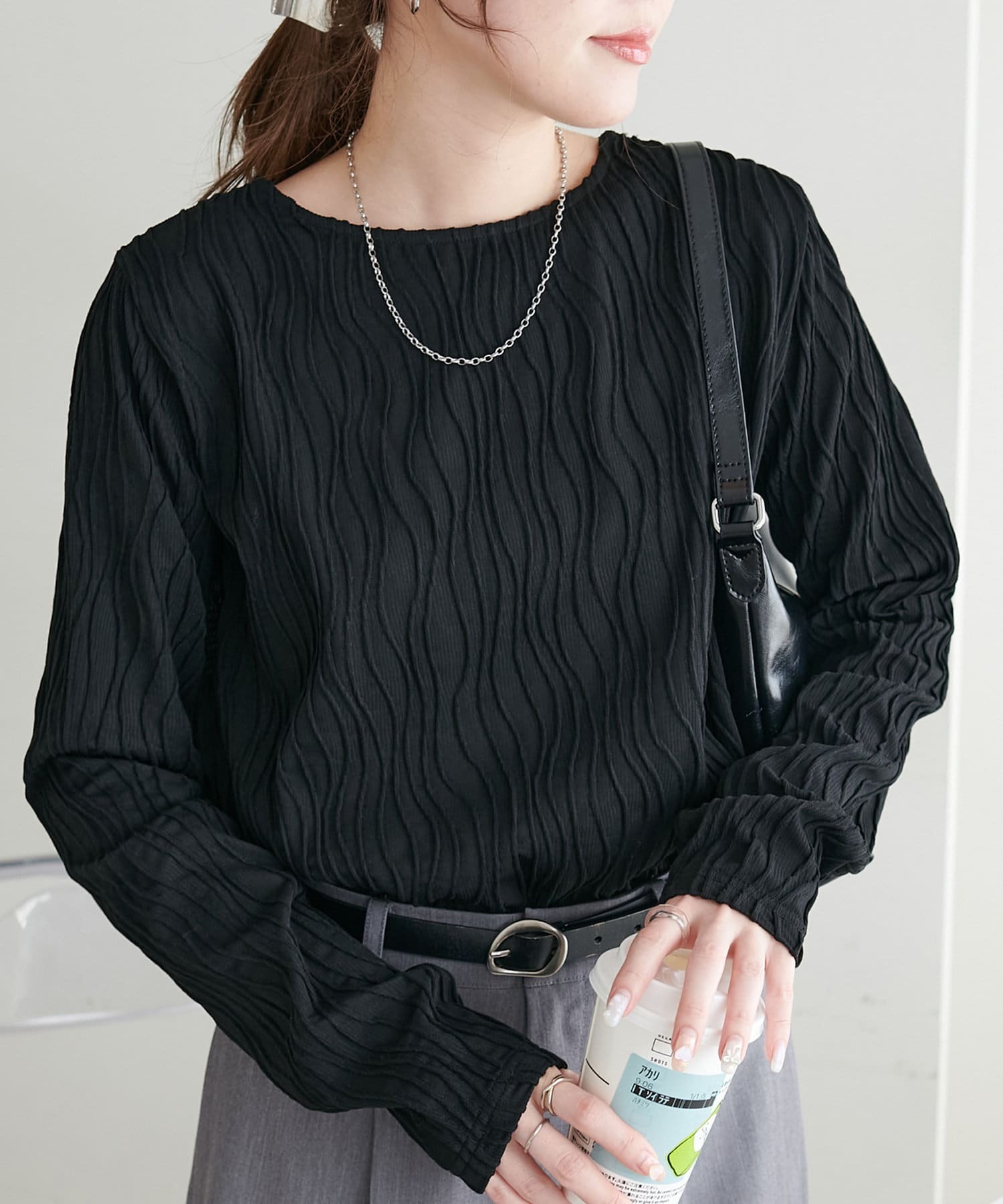 DISCOAT(ディスコート)  立体ジャガードロングスリーブ《WEB限定カラーあり》黑（DCZ10A2206A0001）