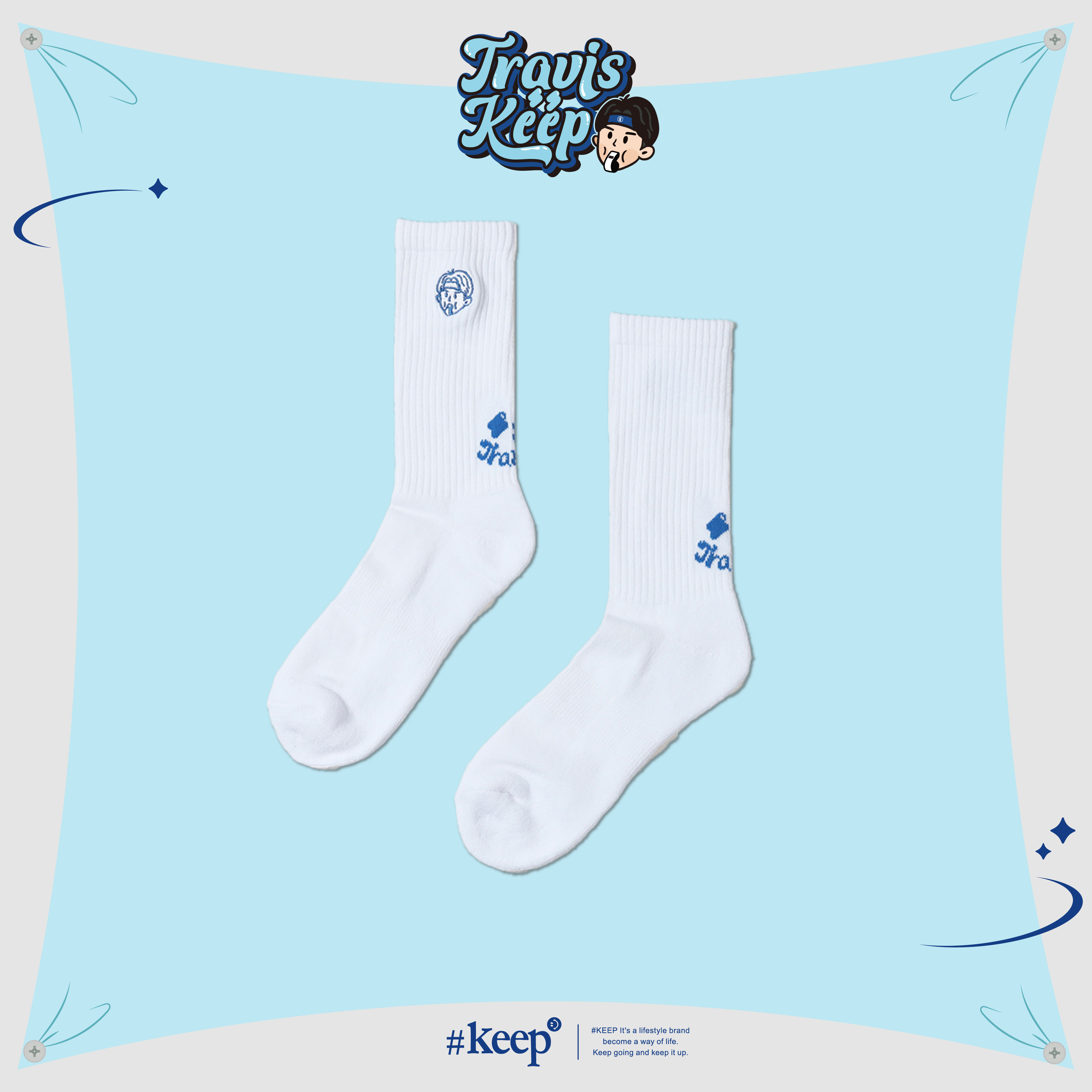 #KEEP x TRAVIS崔維斯 聯名款 白色 微笑宇宙崔 刺繡 長襪【24FW07-WH】