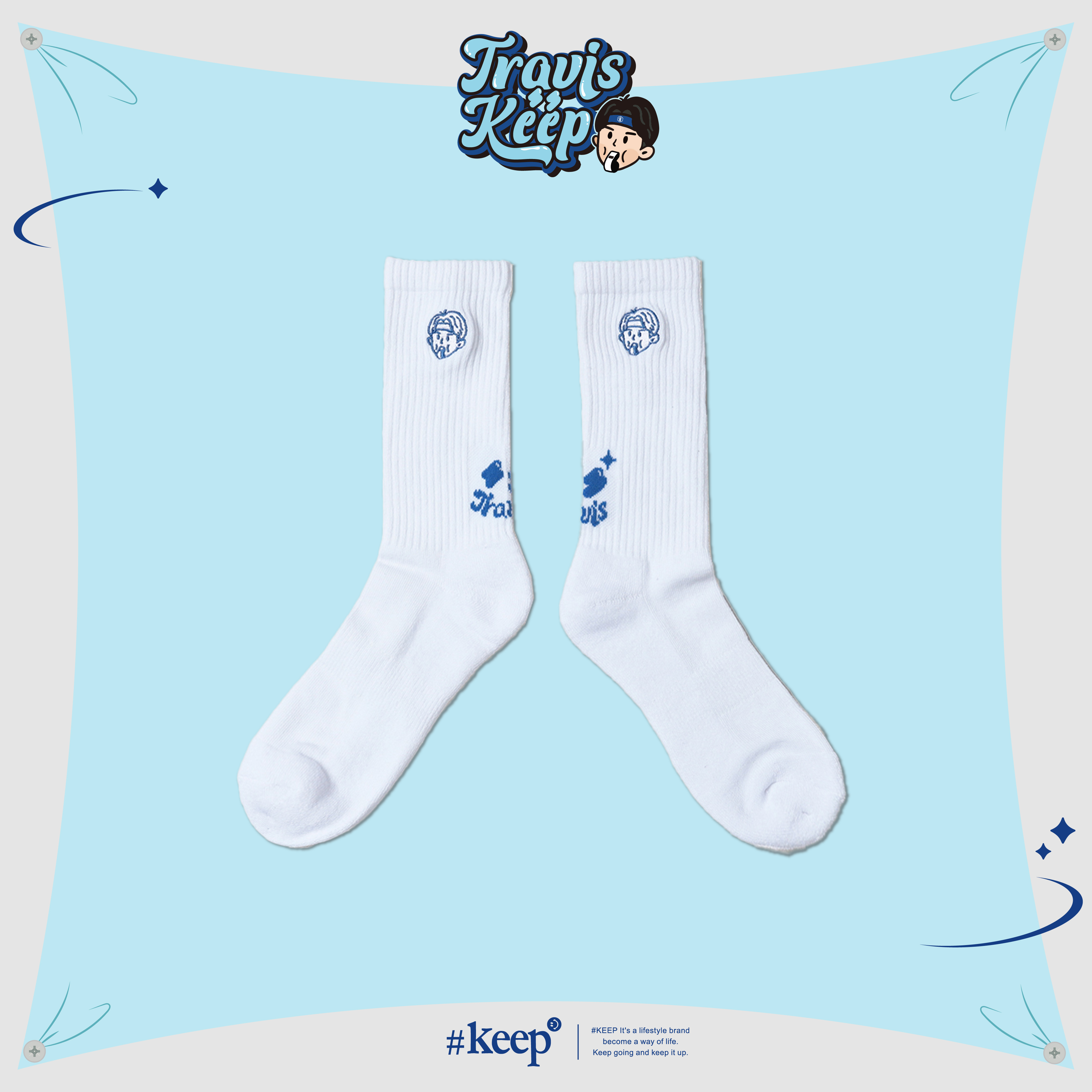 #KEEP x TRAVIS崔維斯 聯名款 白色 微笑宇宙崔 刺繡 長襪【24FW07-WH】