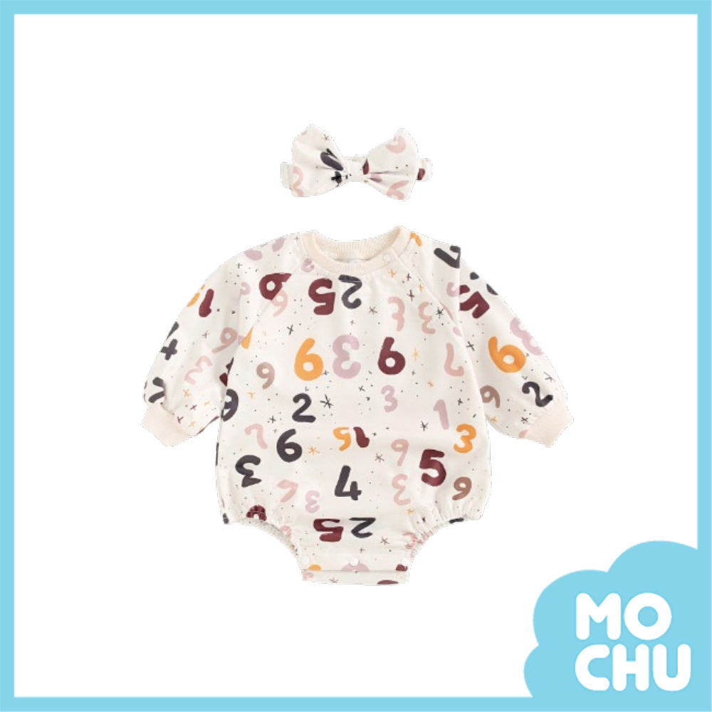 彩色數字長袖包屁衣