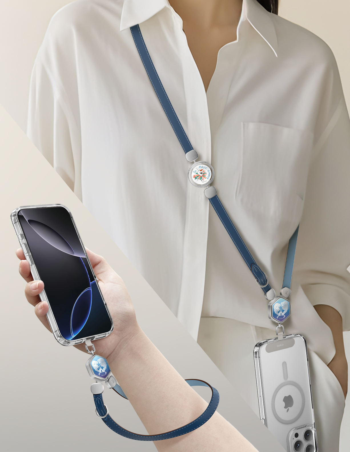 2合1 多功能皮革手機掛繩 (魔雪奇緣版, 迪士尼系列)