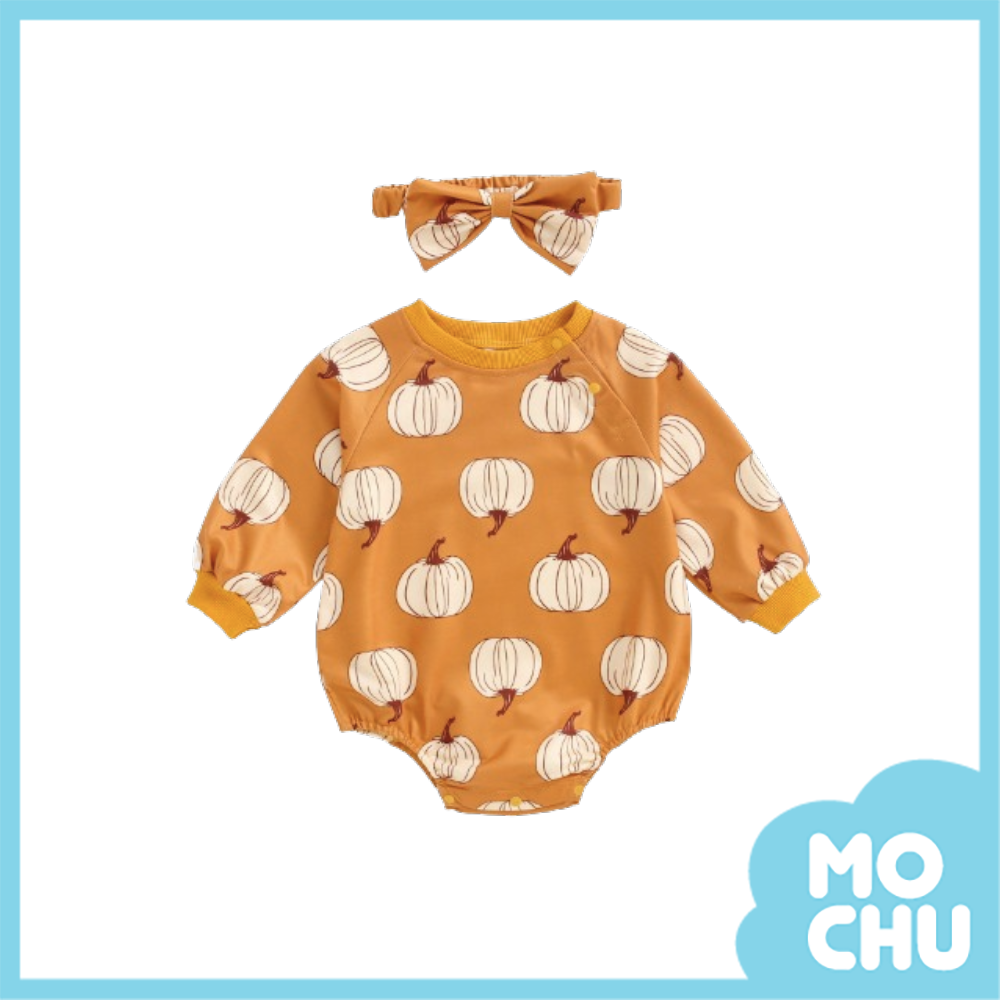 手繪南瓜長袖包屁衣