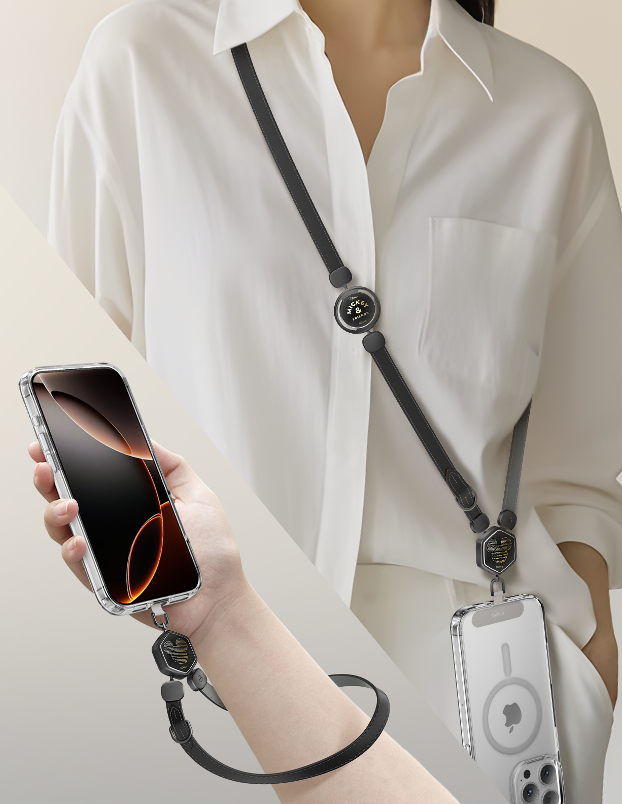 2合1 多功能皮革手機掛繩 (米奇與好友, 迪士尼系列)