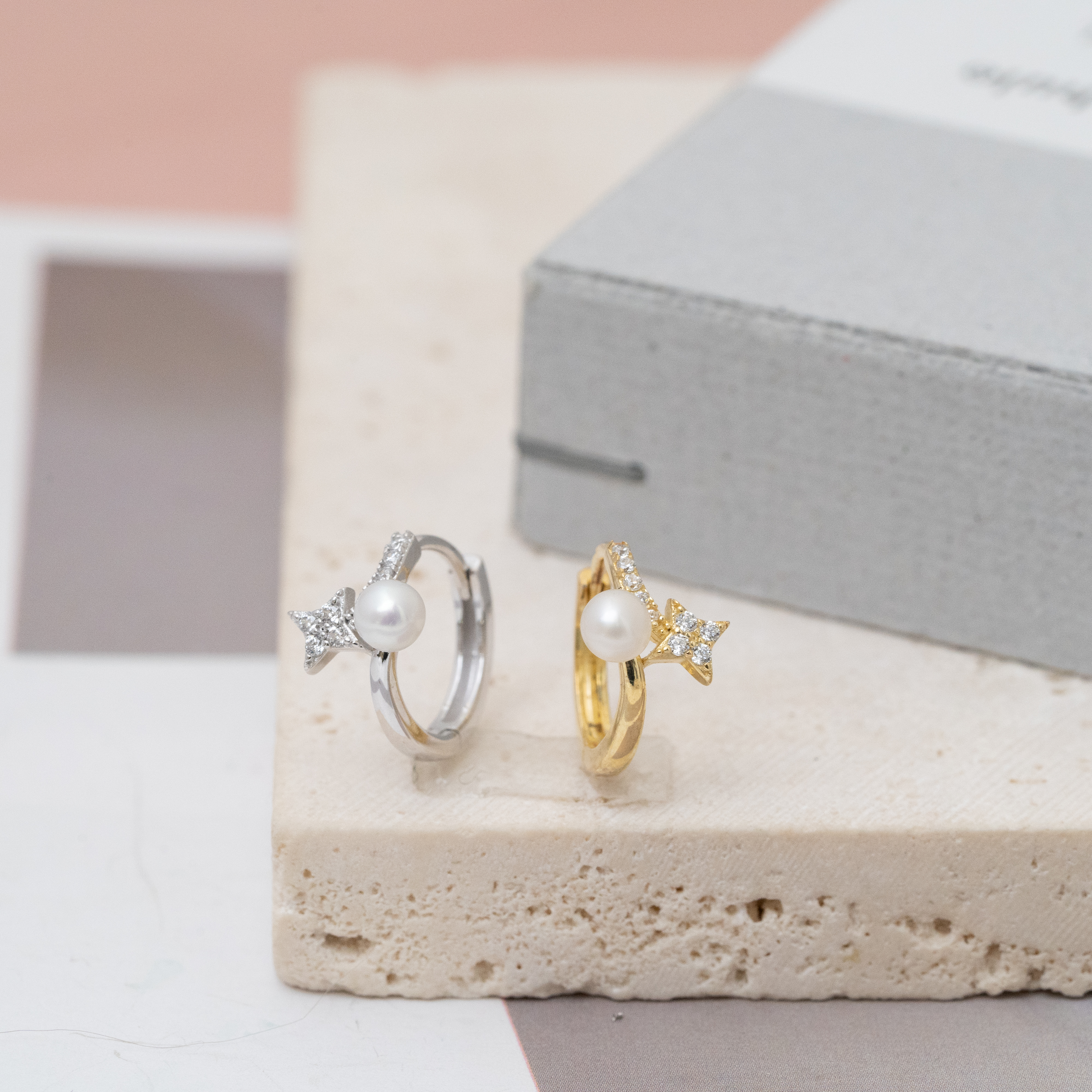 sve27 (15mm 星星 珍珠 鋯石圈耳環)