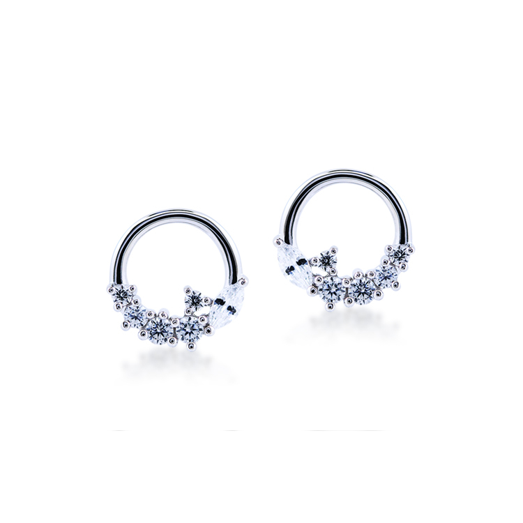 925純銀 「Moon 月神」晶鑽耳環-SDE0065