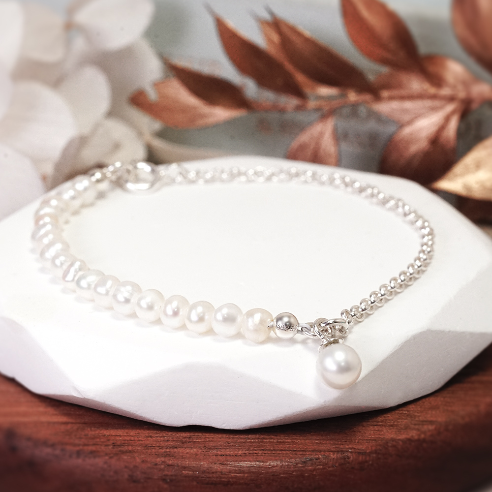珍珠系列 半半手鍊 小圓鍊款 925純銀手鍊 女生手鍊