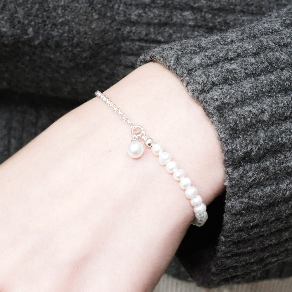 珍珠系列 半半手鍊 小圓鍊款 925純銀手鍊 女生手鍊