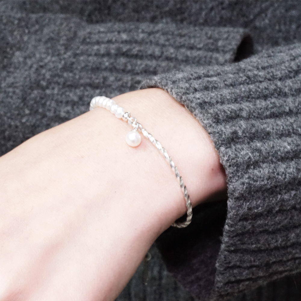 珍珠系列 半半手鍊 扭轉麻花款 925純銀手鍊 女生手鍊