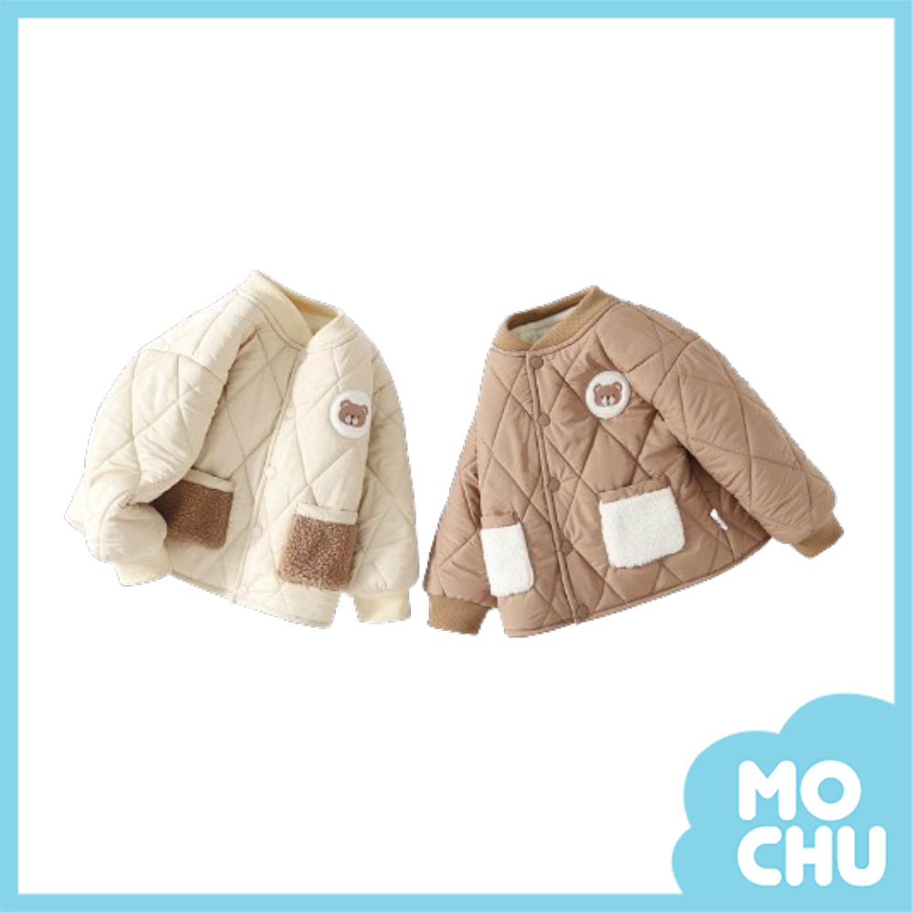 小熊徽章毛口袋加絨外套(二色)
