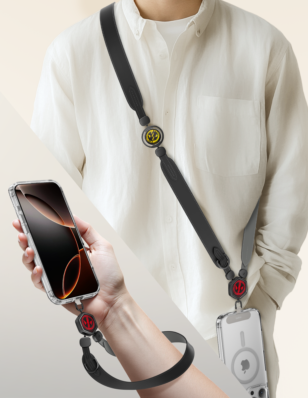 2合1多功能皮革手機掛繩 (死侍與狼人, Marvel 系列)