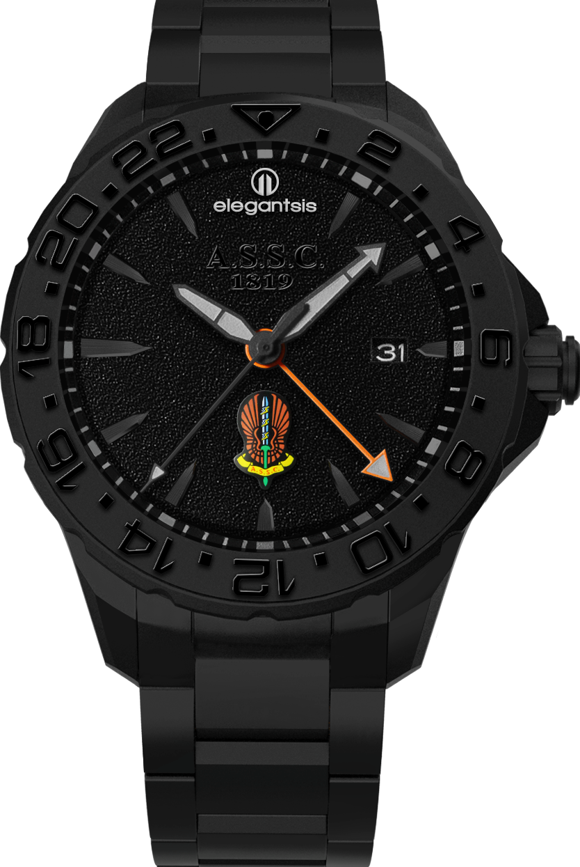 萬年鐘錶 - elegantsis 愛樂時  高空特種勤務中隊-GMT自動機械男錶  ELJO65AS-ASSC-NB01MA 錶徑44MM