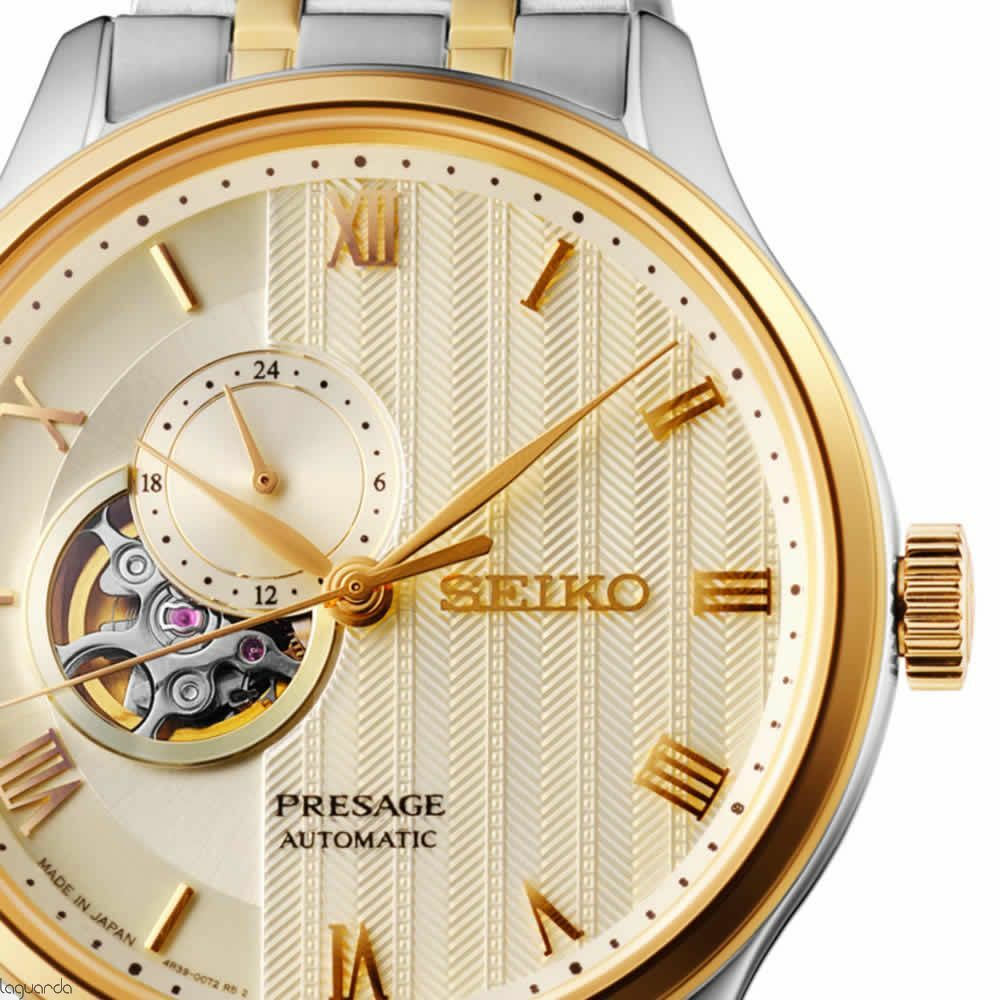 萬年鐘錶 - SEIKO Presage  日式庭園半金色 24小時顯示開芯機械錶  SSA464J1 / 4R39-00W0K 錶徑41.8MM