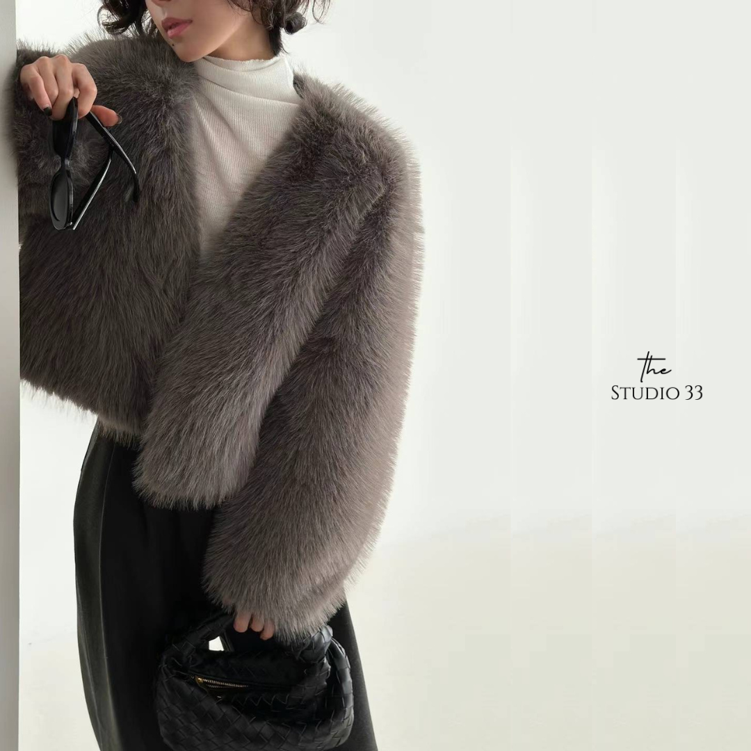 短版氣質毛毛皮草外套