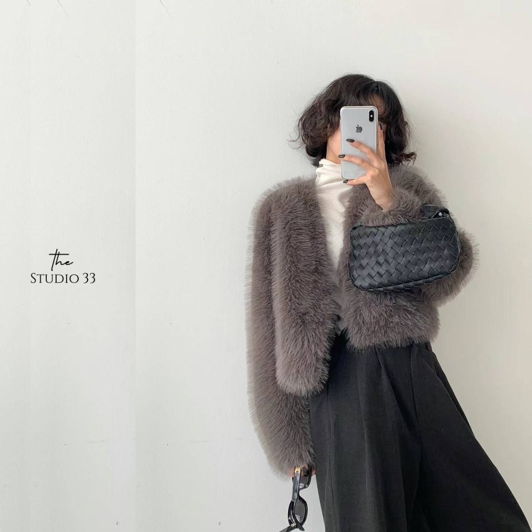 短版氣質毛毛皮草外套