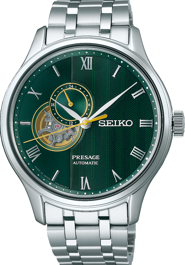 萬年鐘錶 - SEIKO Presage  日式庭園綠色錶盤 24小時顯示開芯機械錶  SSA463J1 / 4R39-00W0G 錶徑41.8MM
