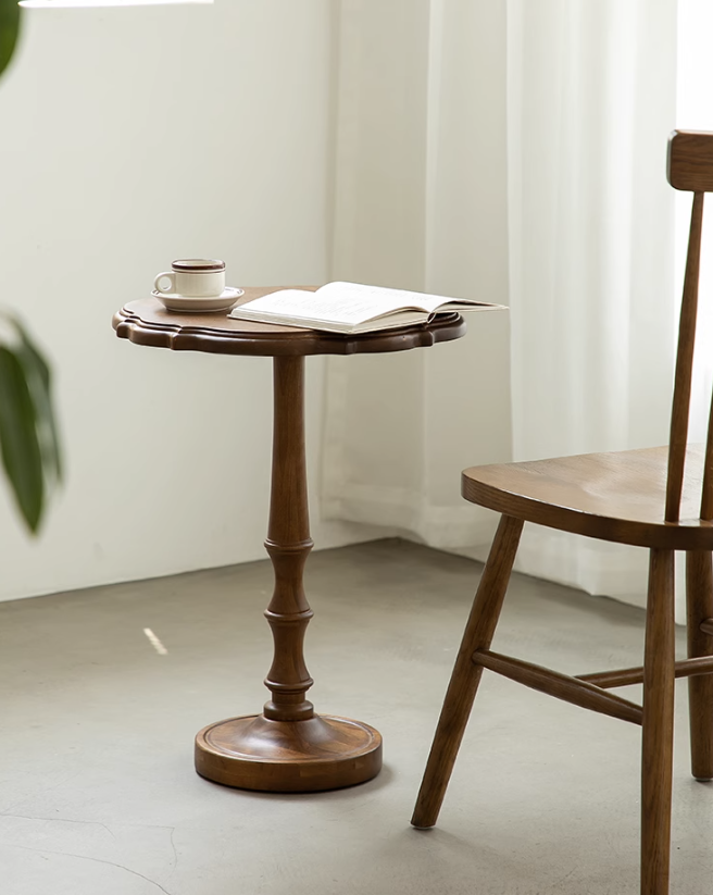 復古實木圓型花邊小茶几