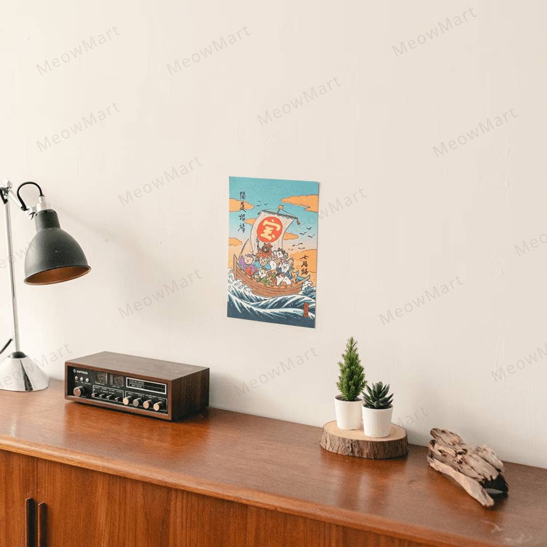 台灣吉豆貓｜貓貓賀年貼｜七福貓開運招福 (燙金)