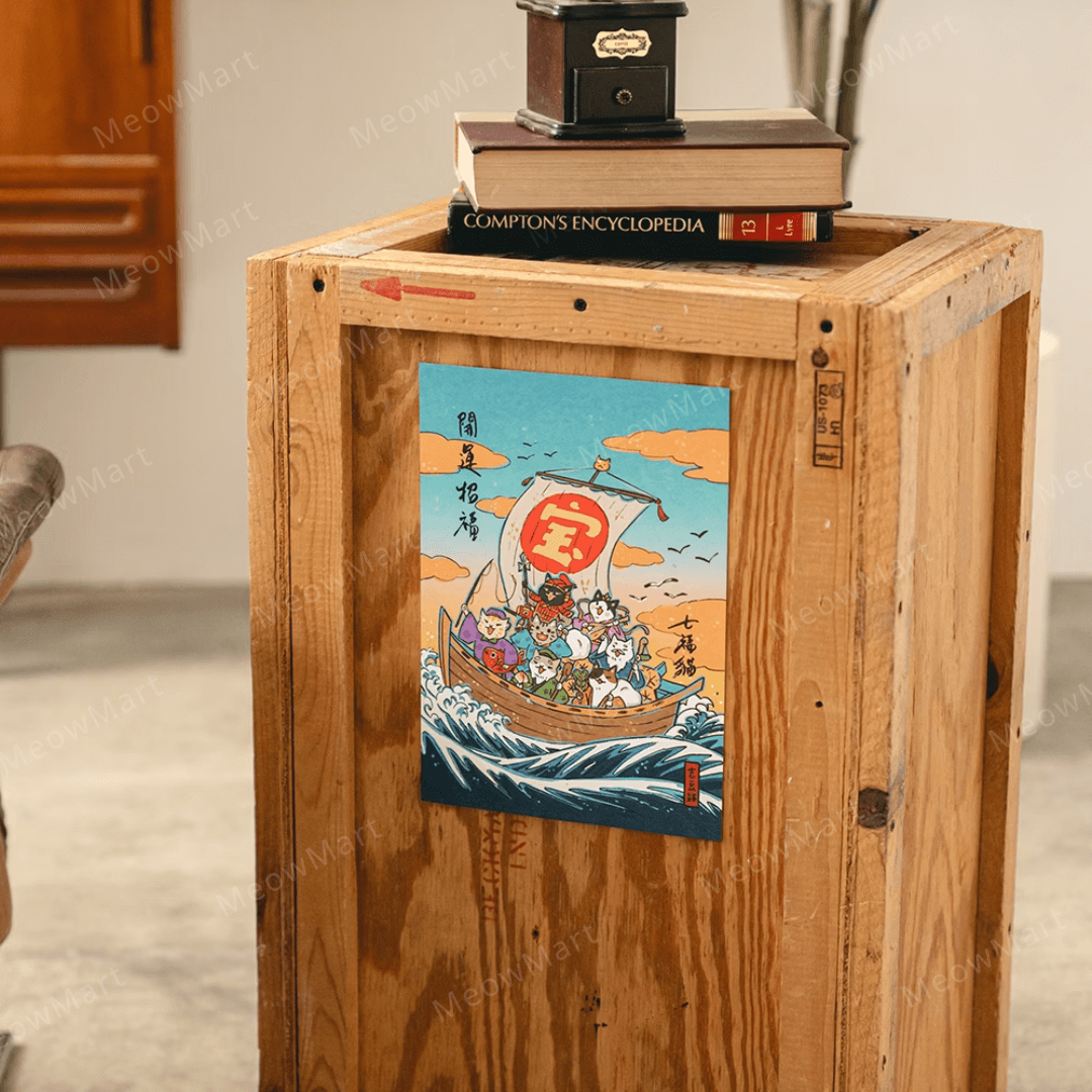 台灣吉豆貓｜貓貓賀年貼｜七福貓開運招福 (燙金)