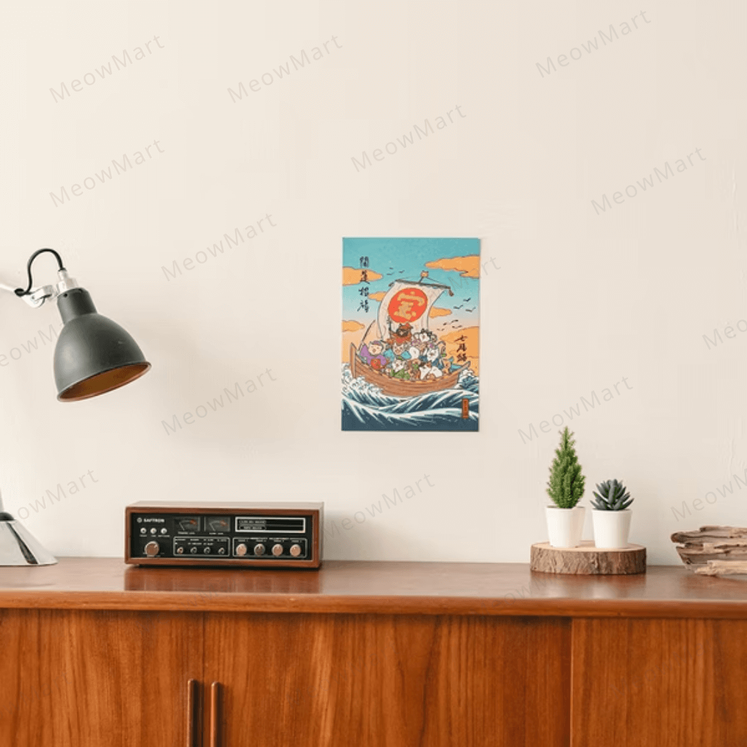 台灣吉豆貓｜貓貓賀年貼｜七福貓開運招福 (燙金)