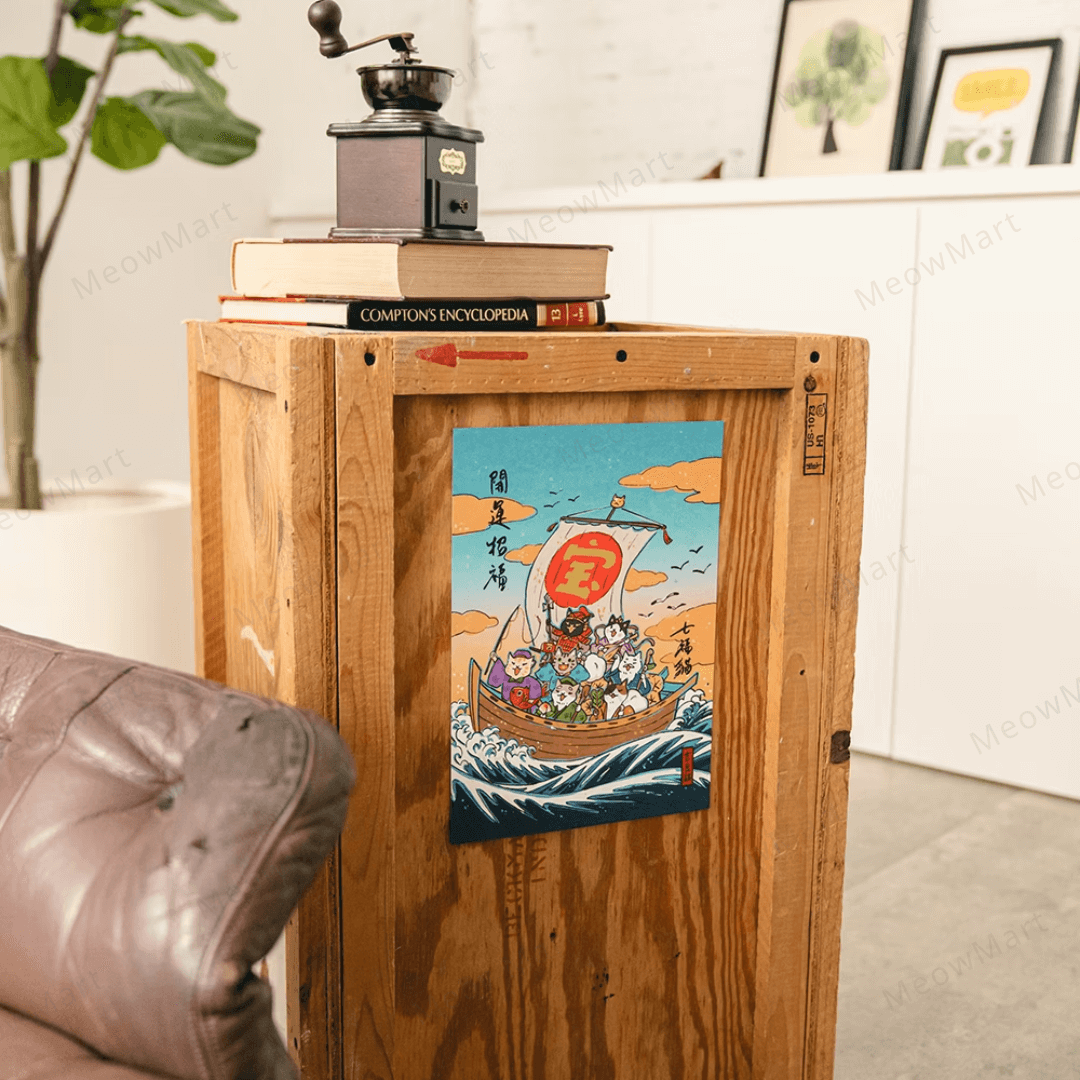 台灣吉豆貓｜貓貓賀年貼｜七福貓開運招福 (燙金)