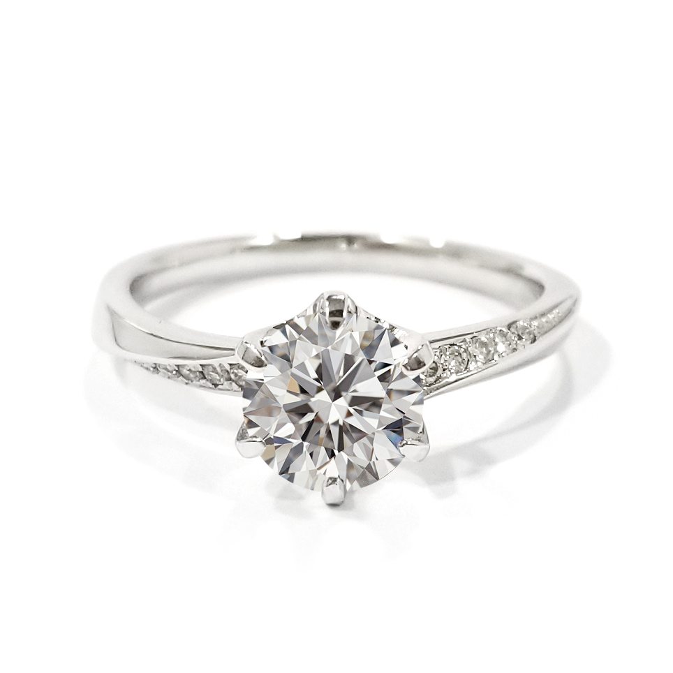 18K白金天然鑽石六爪斜紋戒托