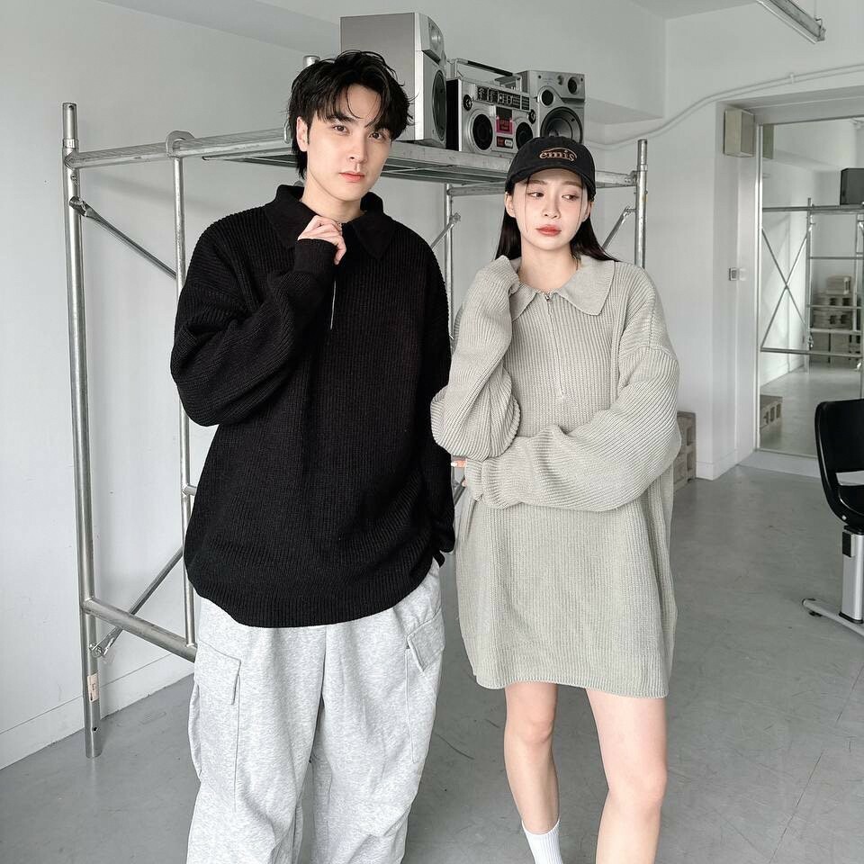 素面半拉鍊針織毛衣 (2colors)