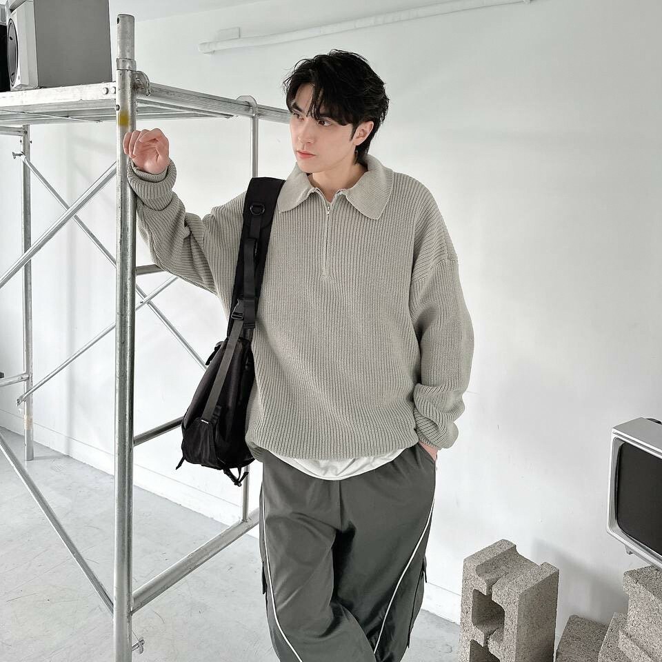 素面半拉鍊針織毛衣 (2colors)