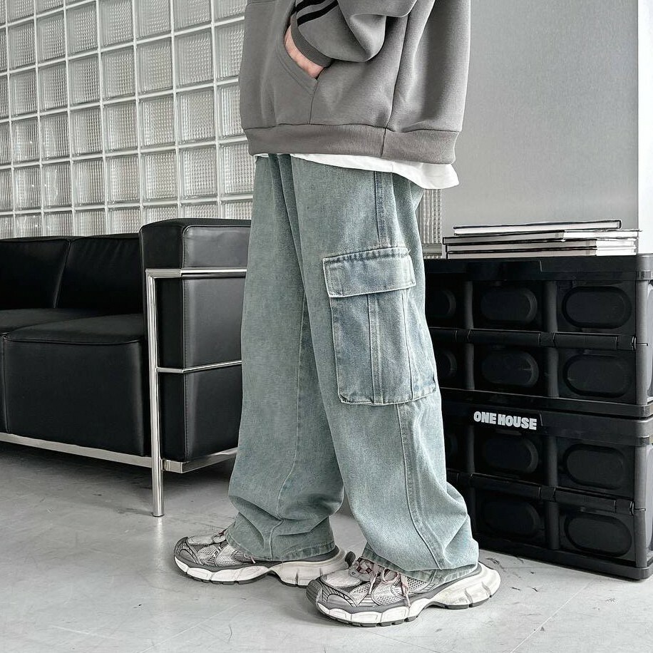 翻袋造型工裝牛仔褲