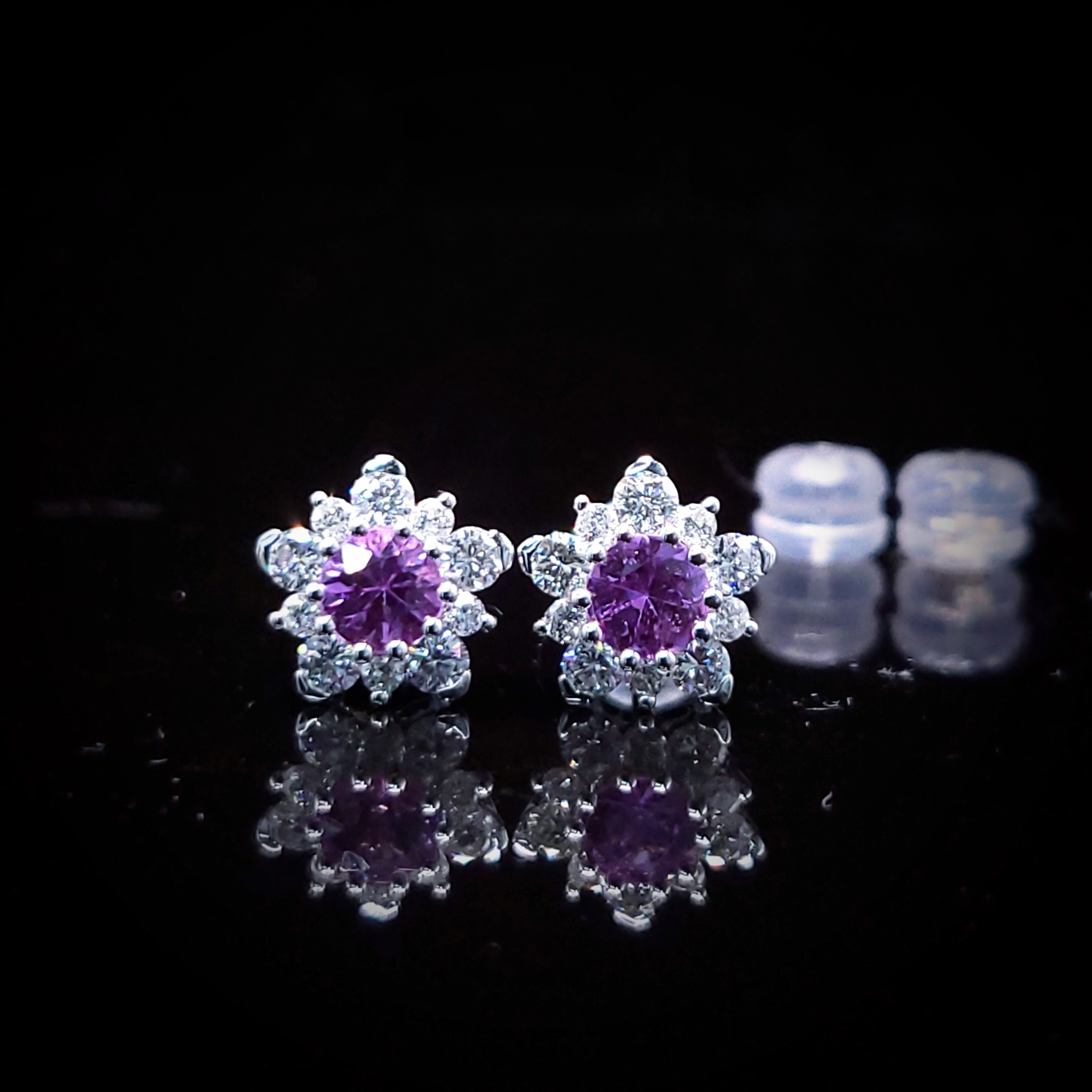 18K White Gold 0.66ct Purple Sapphire and Diamond Earrings