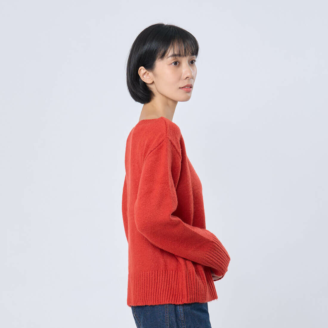 Hillary船型領平針羅文針織毛衣/紅