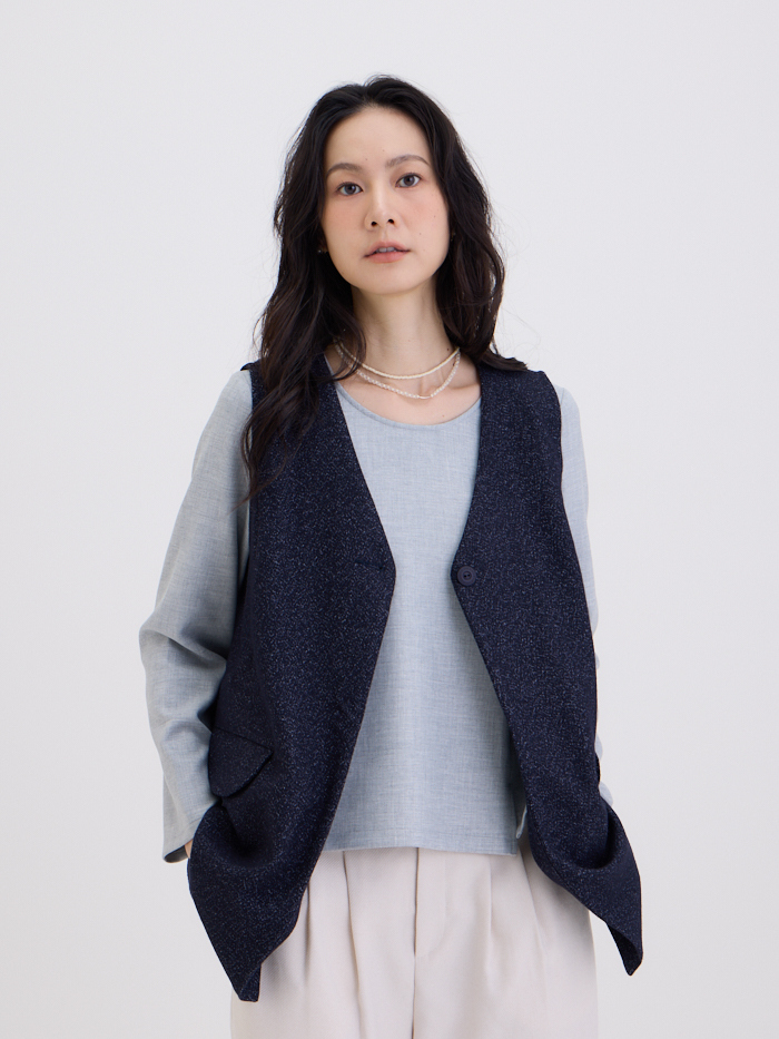 時光縮影長背心罩衫-藏青