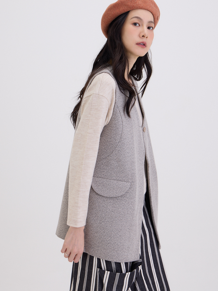 時光縮影長背心罩衫-蕎麥灰-1